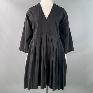 HENRIK VIBSKOV Size M/L Black Cotton Seersucker Long Sleeve Pleated Dress